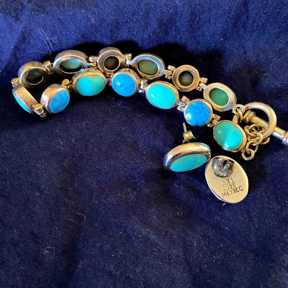 Turquoise toggle bracelet and earrings Sterling silver
